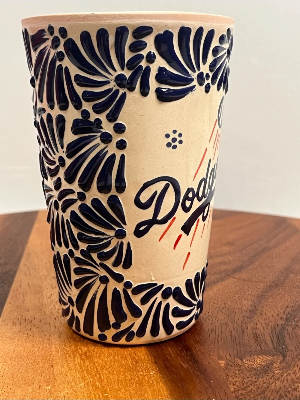 Dodgers Ceramic Tumbler - Blue and Red Floral Design hand painted